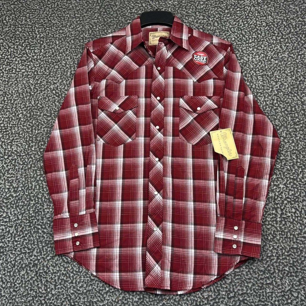 Wrangler Button Up Western Shirt Men Small Plaid Pearl Snap Long Sleeve New S